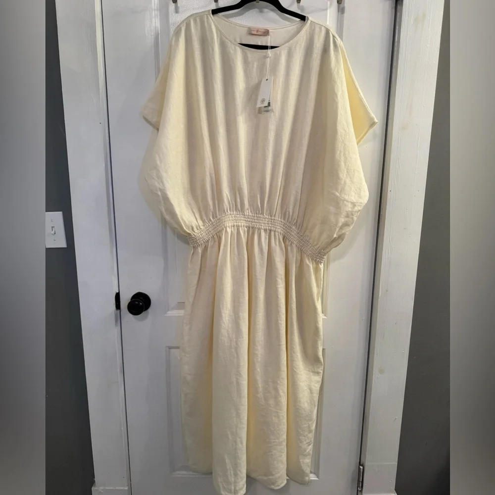 Tory Burch Drop-Waist Linen Dress XL New Ivory NEW WITH TAGS - Picture 1 of 9